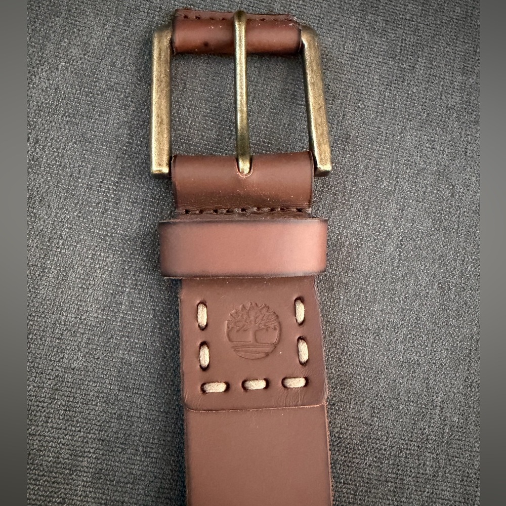 Timberland Brown Leather Belt with Gold Buckle